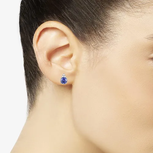 Miniatura 2 de Aretes de tuerca con diamantes y piedras preciosas auténticas, 3 diamantes redondos naturales colocados sobre una piedra preciosa natural, oro rosa