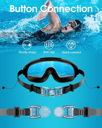 Miniatura 5 de Gafas de natación con tapones para los oídos, gafas de natación antivaho UV de visión amplia, lentes UV de 3 colores para hombres, mujeres y niños