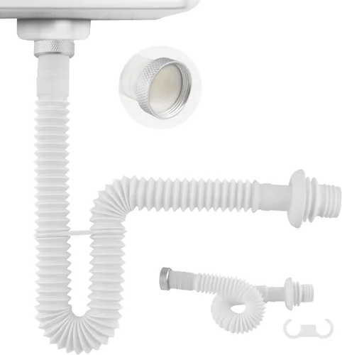 Miniatura 12 de iFealClear Paquete de 2 tubos de drenaje P-Trap, tubo de drenaje flexible para fregadero con 4 anillos de sellado de goma, tubo de trampa P Gris