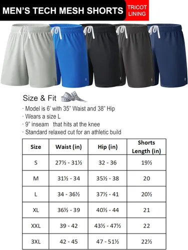 Miniatura 6 de Liberty Pro Paquete de 5 pantalones cortos deportivos para hombre, pantalones cortos de baloncesto de malla de 9 pulgadas para hombre, pantalones