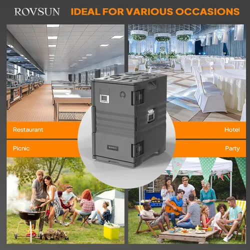 Miniatura 7 de ROVSUN Transportador de Bandejas de Alimentos Aislado de 109 QT, Calentador de Alimentos Hot Box con Ruedas, Hebillas Dobles y Asas, Cajas Calientes