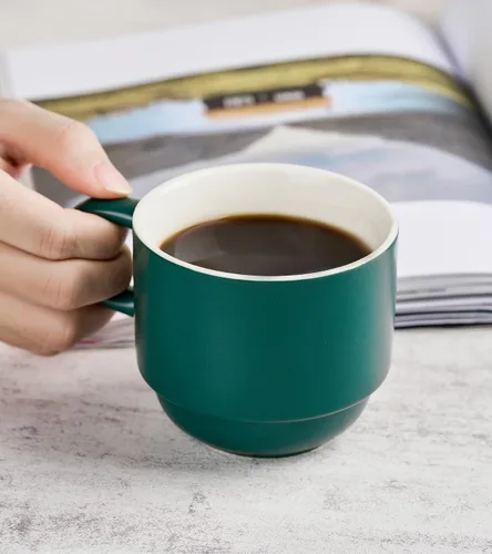 Miniatura 9 de YHOSSEUN Tazas de café apilables, juego de 4 tazas de café con estante y cucharas, juego de tazas de té de 11 onzas para bebidas espresso, capuchino