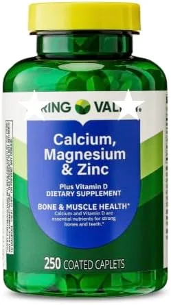 Calcio Magnesio Zinc con Vitamina D3 – Apoyo óseo, muscular e inmunológico, alta potencia 250 comprimidos, sin gluten, 1000 mg de calcio – Paquete 1