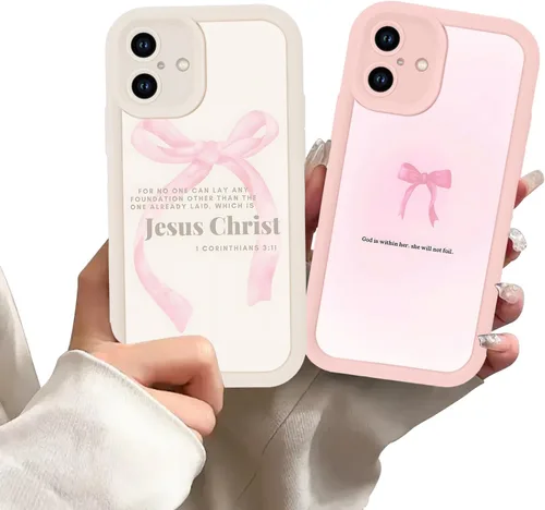 Miniatura 9 de Paquete de 2 fundas protectoras para iPhone 13 de 6.1 pulgadas con versículo bíblico de Jesús y cruz cristiana floral, para mujeres y niñas, funda
