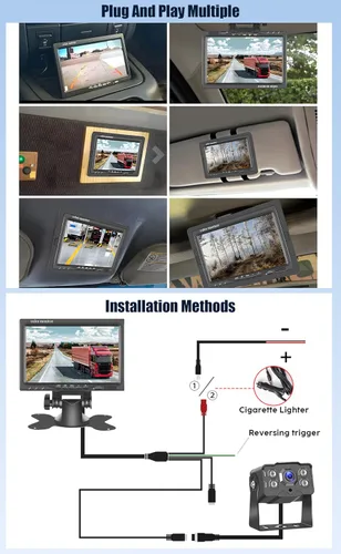 Miniatura 7 de Cámara de respaldo AHD de 7 pulgadas para automóvil, camión, SUV, sistema de cámara de visión trasera 1080P/720P con monitor IPS, cable de 49 pies