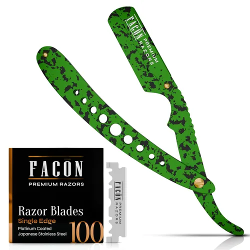 Miniatura 10 de Facón Navajas rectas para hombres - Kit de navaja de barbero profesional de borde recto con 100 cuchillas, afeitadora clásica de acero inoxidable El