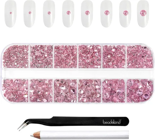 Miniatura 31 de Beadsland Diamantes de imitación para maquillaje, 8 tamaños, 2500 unidades de diamantes de imitación de cristal con parte trasera plana, gemas
