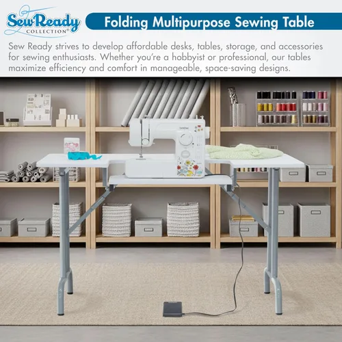 Miniatura 8 de Sew Ready Mesa de coser plegable multiusos – 47.5 pulgadas de ancho x 28 pulgadas de profundidad, mesa plegable blanca para pasatiempos y máquina