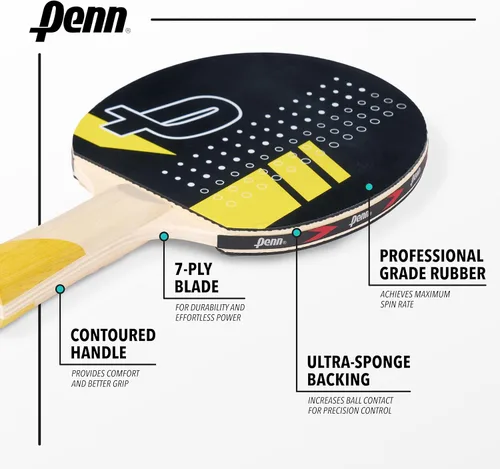 Miniatura 5 de Penn - Juego de palas de ping pong para 4 jugadores, 4 paletas 5.0, 6 bolas de 3 estrellas, 2 bolsas de almacenamiento, goma de grado profesional