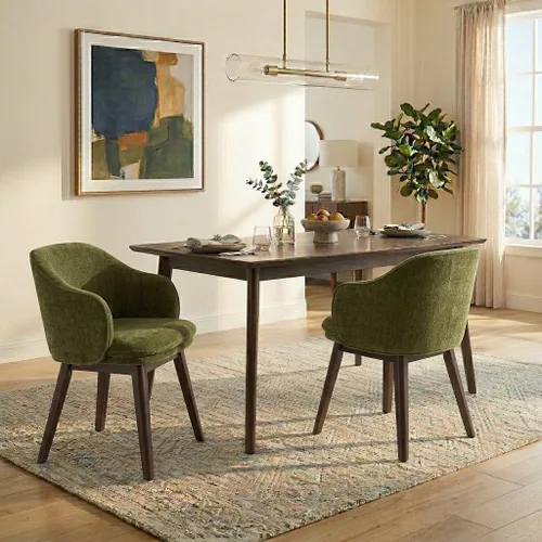 Miniatura 10 de KISLOT Juego de 2 sillas de comedor de madera, tapizadas de tela, modernas, con respaldo de barril y cojín grueso de doble capa para sala de estar