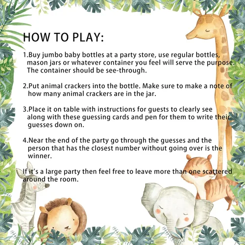 Miniatura 5 de Celepaty 50 juegos de safari para baby shower, tarjetas de juego Safari Guess How Many Animal Crackers con letrero, juegos de ducha temáticos