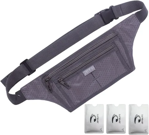 Miniatura 77 de Bolsa de cintura ultrafino con ranuras c/visualización para tarjeta de crédito, para deportes, aire libre, correr, caminar, viajes.
