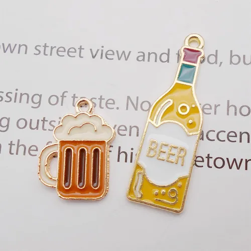 Miniatura 3 de 20 piezas surtidas de esmalte para botella de cerveza, dije de taza de botella de cerveza en tono dorado, aleación de alcohol, llavero colgante