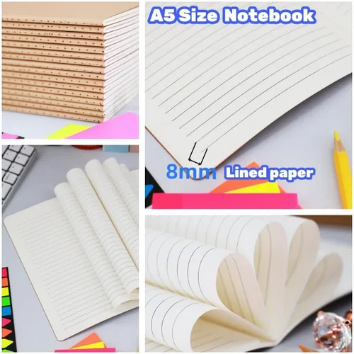 Miniatura 5 de Paquete de 16 cuadernos de papel kraft, 60 páginas, 8.3 x 5.5 pulgadas, cuadernos A5 para trabajo, viajes, negocios, escuela y más - Cuaderno
