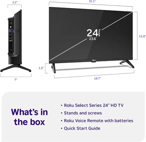 Miniatura 9 de Roku Smart TV – Serie Select de 24 pulgadas, 720p HD TV – Roku TV con control remoto por voz – Televisión LED de pantalla plana con Wi-Fi