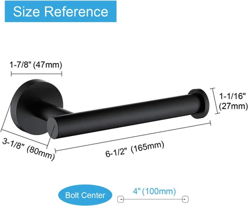 Miniatura 4 de TASTOS Soporte de papel higiénico negro mate SUS304 de acero inoxidable, moderno soporte redondo para rollos de papel higiénico, soporte de pared