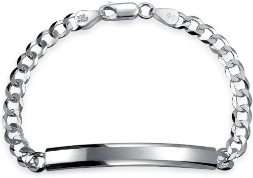Miniatura 2 de Unisex Personalize Custom Engrave Miami Cuban Curb Link Slender Sleek Name PlatedID Bracelet For Men Women Teens Engravable Medium 180 Gauge 925