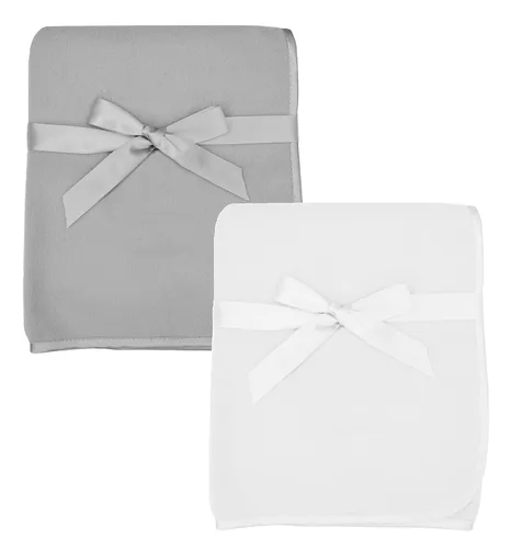 American Baby Company Manta de forro polar de 2 piezas (30 x 30 pulgadas) con ribete de satén similar a la seda, suave, cálida y acogedora, gris y