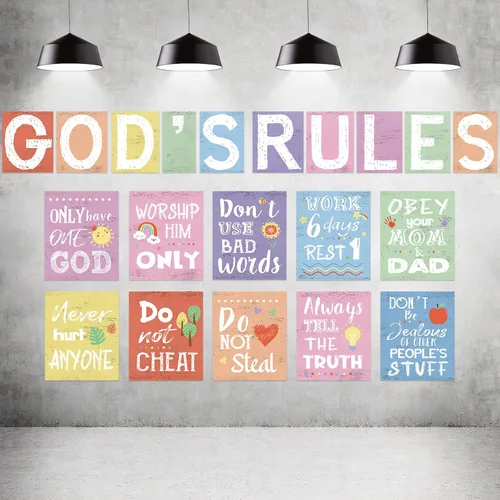Póster de 20 piezas con versículo bíblico cristiano de los diez mandamientos, decoración de pared para aula, iglesia, escuela dominical, escritura