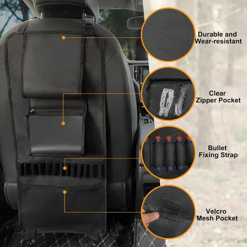 Miniatura 4 de MYDAYS Paquete de 2 Portaarmas para Respaldo de Asiento, Organizador de Asiento Delantero de Camuflaje con Bolsillo para Balas, Soporte Vehicular