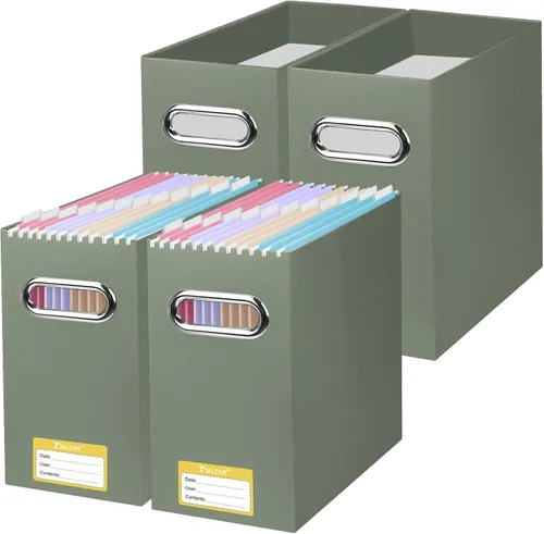 Miniatura 28 de BALEINE Caja organizadora de archivos, organizador de carpetas de archivos de cartón con asa para tamaño carta, caja de archivos plegable portátil