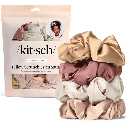 Miniatura 14 de Kitsch Coleteros de satén para mujer, sin arrugas, control de encrespamiento, más suave que la seda para todo tipo de cabello, accesorios elegantes