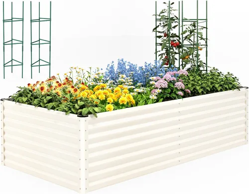 Miniatura 25 de Quictent Jardinera elevada galvanizada de 6 x 3 x 2 pies, maceta de metal sin fondo para patio trasero al aire libre, incluye 1 jaula de tomate Gris