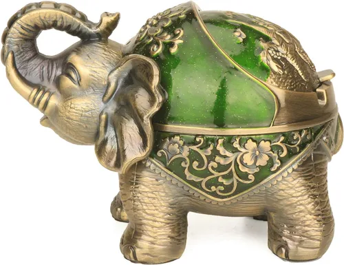 Miniatura 11 de LAUYOO Cenicero decorativo de elefante con tapa para cigarrillos, cenicero de metal para fumar, portacentizas para fumadores, resistente al viento