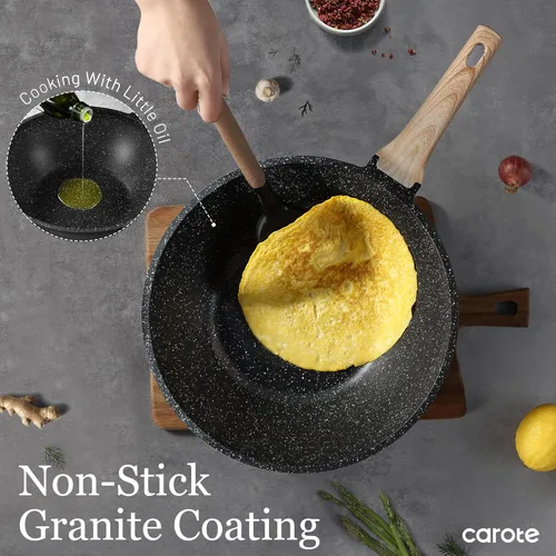 Miniatura 3 de CAROTE Wok antiadherente con tapa de 30.5 cm/4.99 L Woks y sartenes para freír Sartén wok antiadherente de granito para inducción Sartén para freír