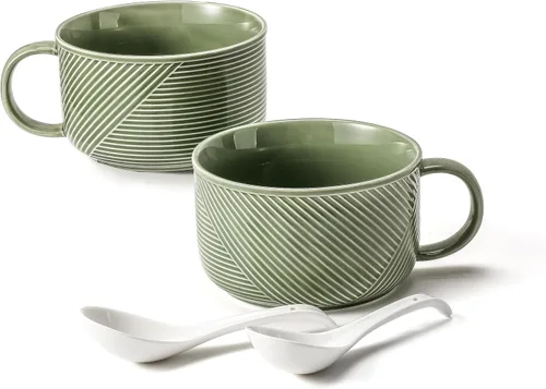 Miniatura 15 de Tazón de sopa de cerámica con asa: taza extra grande apta para microondas de 38 onzas para avena, cereales, desayuno, preparación de comidas