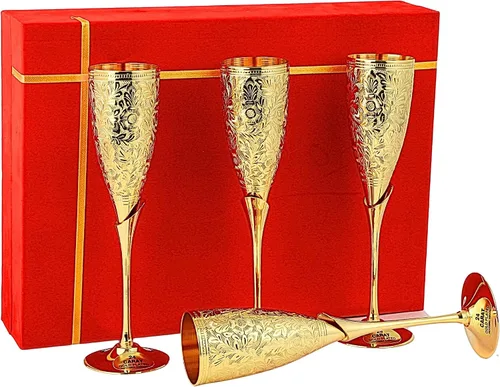 Miniatura 12 de Copas de champán de boda chapadas en oro de 24 quilates para la novia y el novio, copa de latón para comunión, cáliz de metal, regalo para parejas