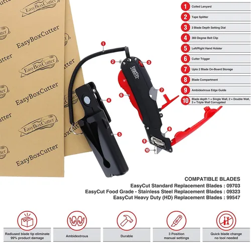 Miniatura 3 de EasyCut 2000 - Cuchillo utilitario de corte de caja retráctil seguro, rojo, 09638