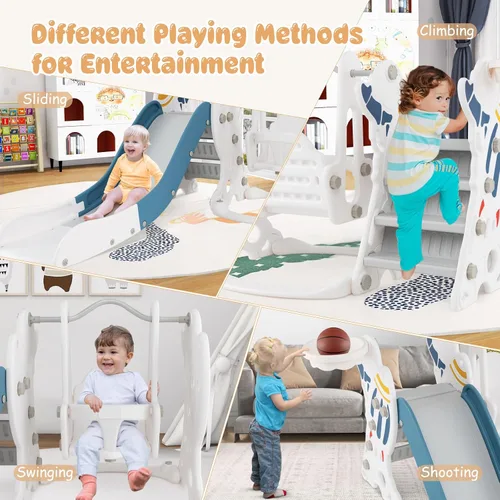 Miniatura 2 de Costzon - Juego de tobogán y columpio 4 en 1 para niños, para interiores y exteriores, con balancín, tobogán, escalador, aro de baloncesto y pelota