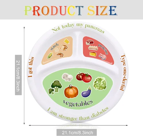 Miniatura 2 de Eaasty Placa de control de porciones para diabéticos, platos divididos para adultos con proteínas, carbohidratos y verduras, plato de dieta, platos