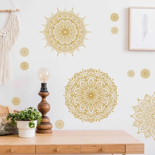 Miniatura 13 de Kazova 20 calcomanías de pared de mandala grande, 20 unidades, 2 hojas, color negro, calcomanías de mandala boho para dormitorio, sala de estar