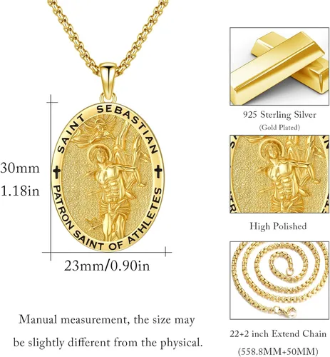 Miniatura 234 de Collar con colgante de plata de ley 925 con medalla de San Patrón, joyería religiosa para hombres y mujeres, con cadena de acero inoxidable 316L