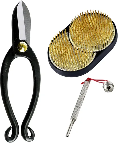 Wazakura Made in Japan Ikebana for Beginners Tool Kit, Ikenobo Scissors, Sun and Moon Kenzan Holder, Cleaner, Flower Arrangement Set, Florist Shears