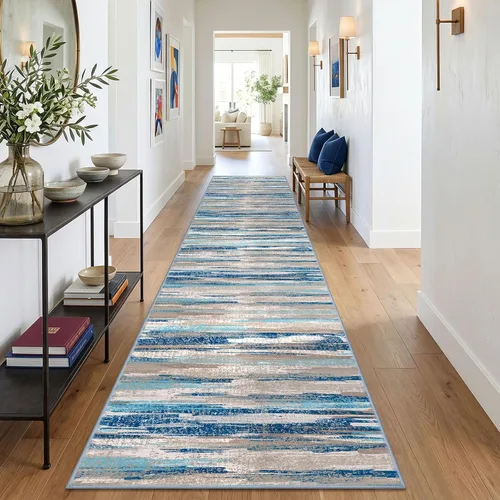 Miniatura 56 de Alfombra de pasillo moderna Lansny 2 x 6 pulgadas, alfombra de cocina lavable verde mostaza multicolor, alfombra antideslizante suave para pasillo