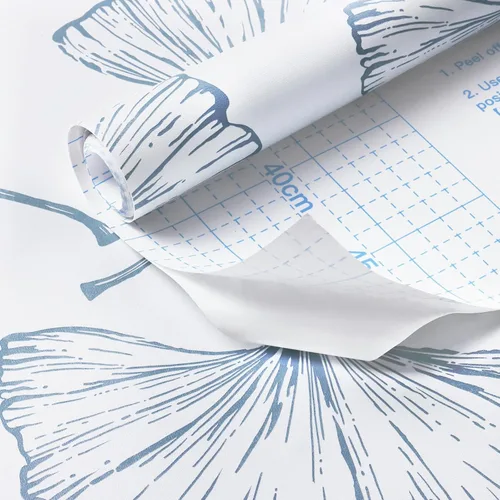 Miniatura 7 de CiCiwind Papel tapiz autoadhesivo para despegar y pegar, diseño moderno de hojas de ginkgo azul, papel de pared extraíble, grueso y texturizado