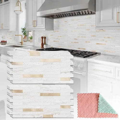 Miniatura 23 de StyloVue 20 hojas para despegar y pegar para cocina, mármol blanco con aspecto de metal plateado que se pega en azulejos para mejorar tu cocina