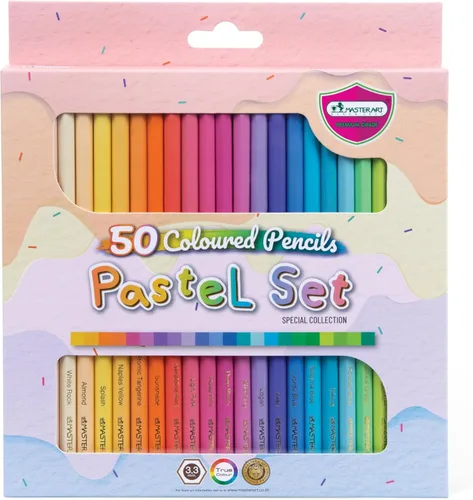 MASTERART Lápices de colores pastel, 50 colores para colorear para niños y adultos