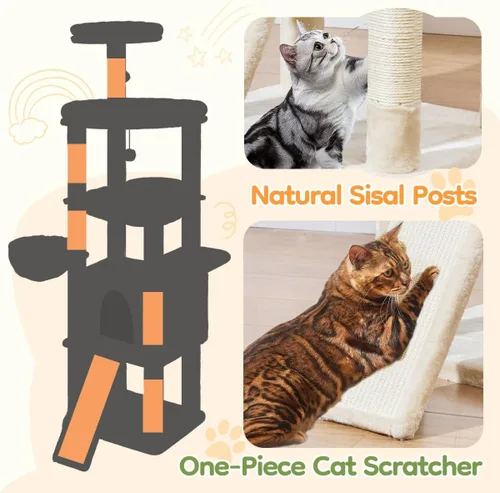 Miniatura 6 de Taoqimiao Árbol para gatos de 72 pulgadas para gatos grandes, torre alta de varios niveles, condominio ampliado para gatos con tabla de rascar