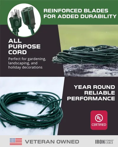 Miniatura 7 de Iron Forge Cables Extensión de cable para exteriores – 16/3 de alta resistencia color verde, Verde, IFC-163G100