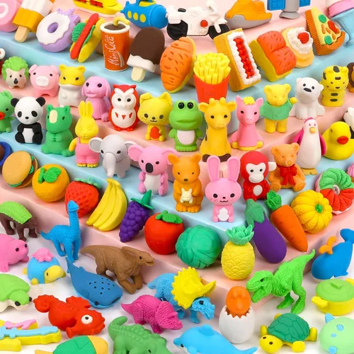 Miniatura 11 de Moosia Paquete de 60 borradores de lápices de animales para niños, mini rompecabezas 3D para desmontar, mascotas de escritorio y juguetes de caja