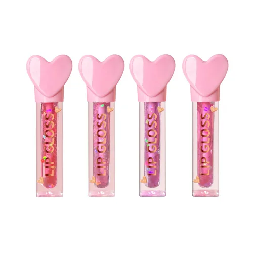 Miniatura 2 de 4 unidades de barra de brillo labial con dije de corazón para niñas, juego de labios frutales brillantes Recuerdos de fiesta no tóxicos, regalo