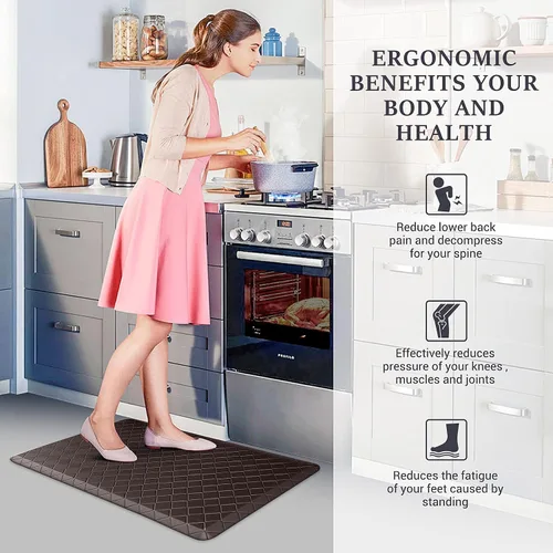 Miniatura 6 de HappyTrends - Tapete acolchado antifatiga y antideslizante, 17.3 x 28 pulgadas, grueso, resistente, impermeable, ergonómico, cómodo, para cocina