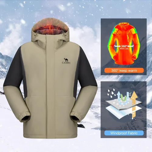 Miniatura 4 de CAMEL Chaqueta de esquí para hombre, abrigo de invierno, impermeable, chaqueta de snowboard cálida con capucha, parka resistente al viento, ropa