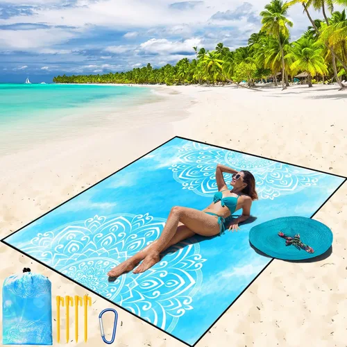 Miniatura 58 de WIWIGO Manta de playa impermeable a prueba de arena tapete de playa 79" X 83"/10'x9' para 2-8 adultos, de secado rápido, tapete de picnic al aire