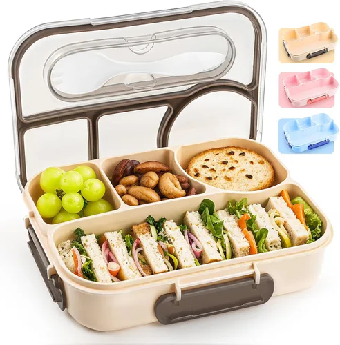 Miniatura 14 de EASYFUN Lonchera Bento para adultos, Caja de Almuerzo, lonchera con 4 compartimentos, a prueba de caídas, apta para lavavajillas y fabricada
