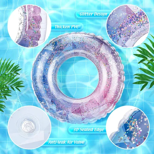 Miniatura 3 de Wettarn Flotadores inflables para piscina, juguetes para niños, tubos de natación para niños, tubo interior de lentejuelas con purpurina, tubo